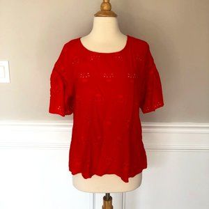 W5 RED EYELET SHORT SLEEVE TOP